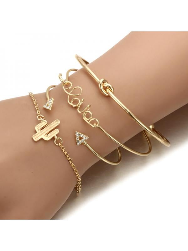 4 Pcs/Set Women Girl Fashion Bohemian Bangle Charm Bracelet Jewelry