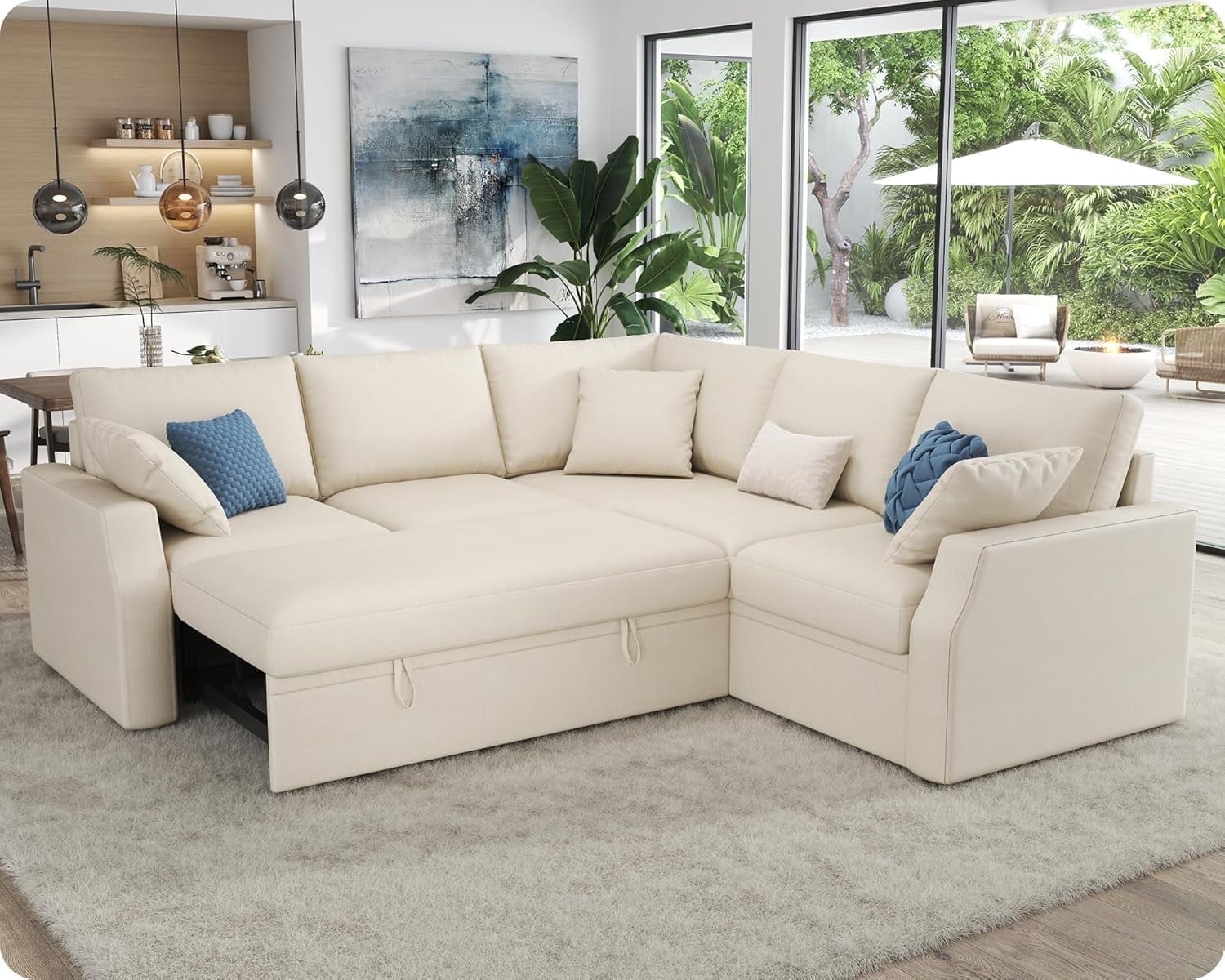VanAcc 85" Sleeper Sofa Bed, Reversible L-Shape Sectional with Storage