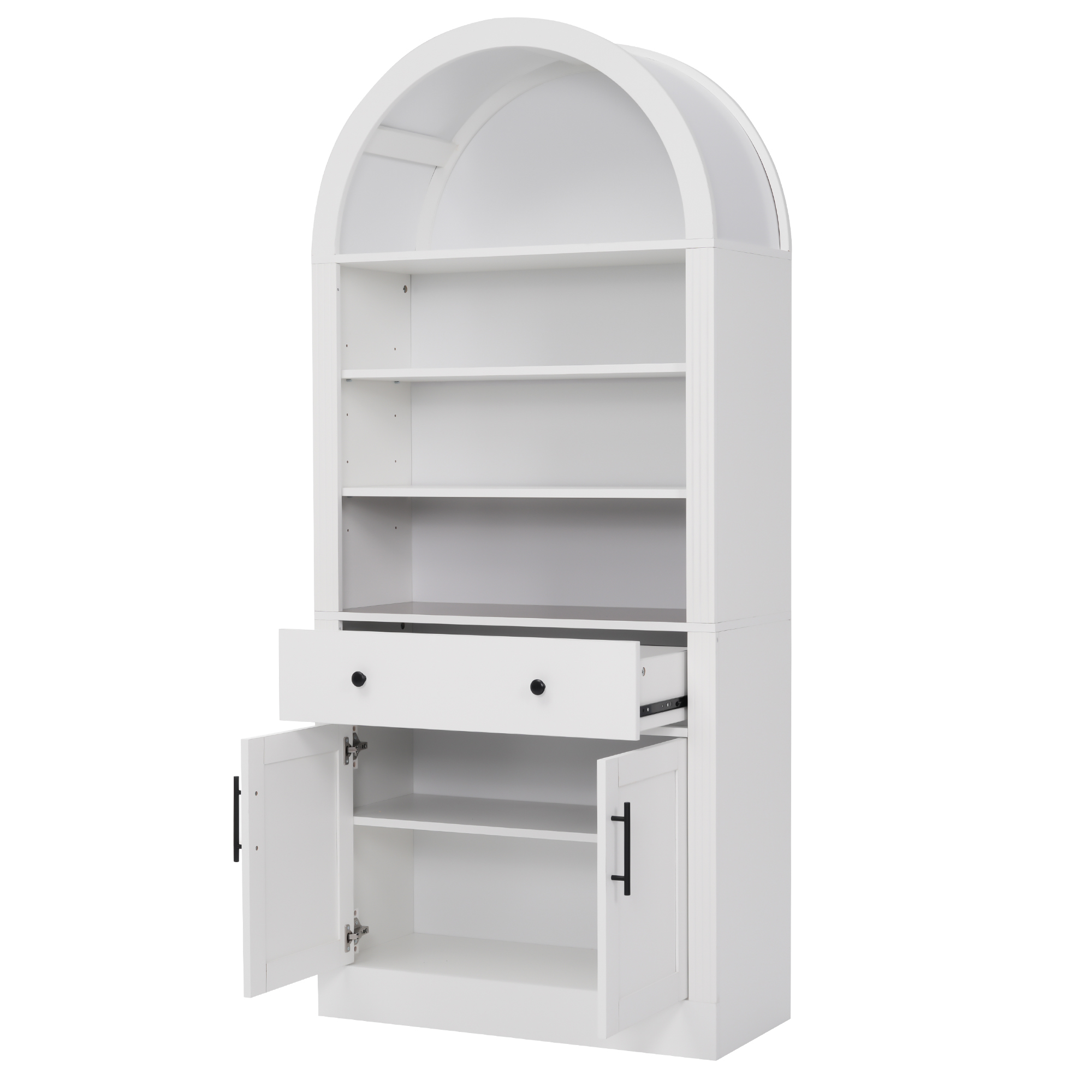 Euroco 70.9" Tall Arched Bookcase with Doors,Modern 6-Tier Bookshelves with Storage Drawer & Adjustable Shelves,Freestanding Kitchen Pantry Cabinet for Living Room,Home Office,White