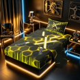 thumbnail image 2 of meiyoeat Neon Lights Twin Sheet Sets for Boys, Sci-Fi Yellow Gaming Bedding, 3pcs, 1 Flat Sheet, 1 Fitted Sheet and 1 Pillowcase, 2 of 6