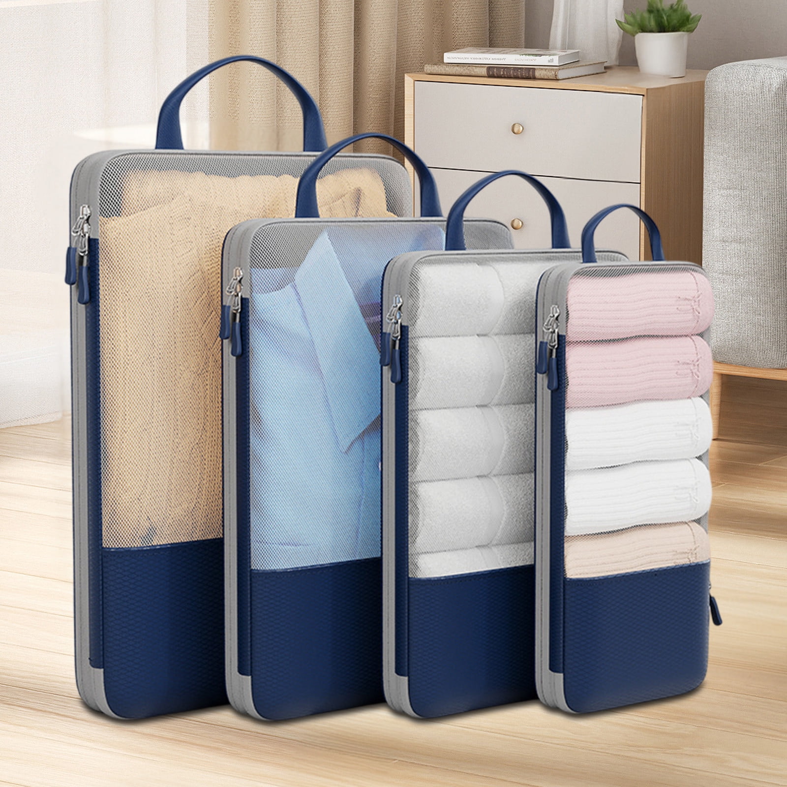 Matoen 4-Piece Travel Compression Packing Cubes Set - Lightweight Mesh Luggage Organizers, Space-Saving Storage Bags for Effortless Trip Packing