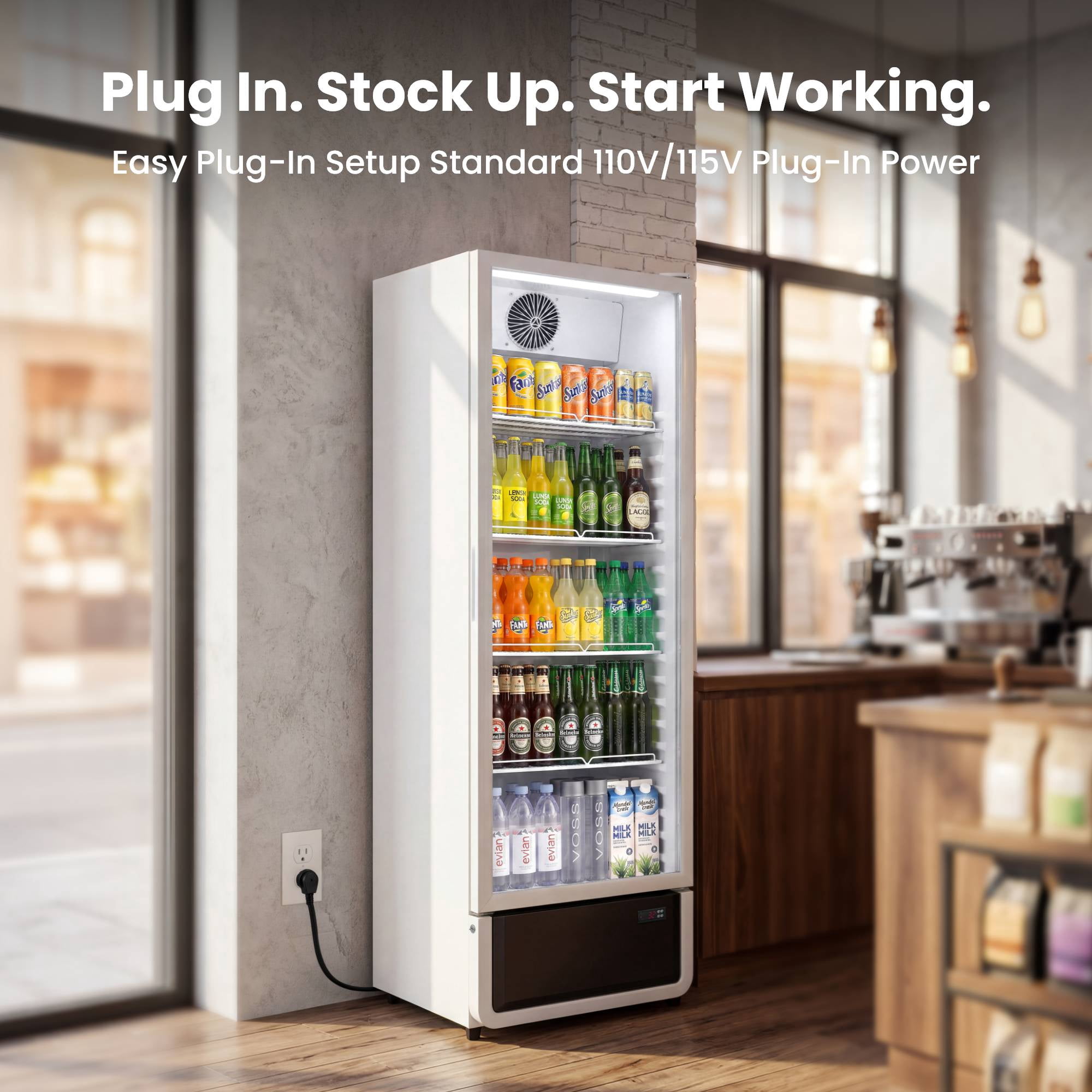Yeego Commercial Beverage Refrigerator, 10 Cu.Ft Glass Door Drink Display Cooler with LED Light & Adjustable Shelves for Bar, Convenience Store