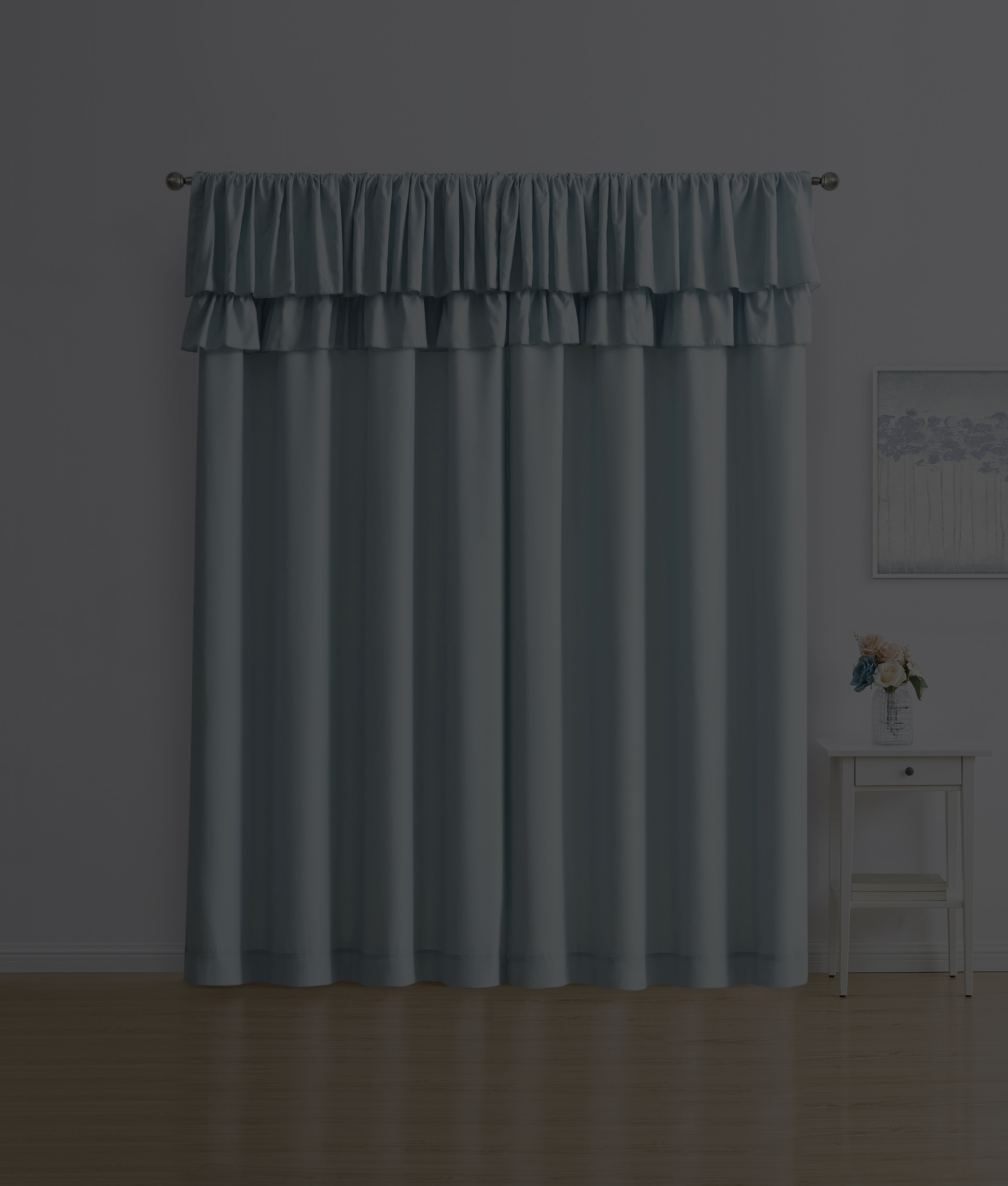 Simply Shabby Chic Ruffled Floral Belle Hydrangea 4-Piece Window Curtain Panel and Sheer Set, 50" x 95"