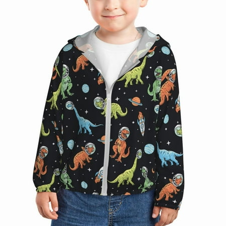 

Sun Hoodie for Kids Dinosaur space Long Sleeve Swim Fishing Shirts Sun Protection Zip Up Jacket Clothing Athletic Hoodie