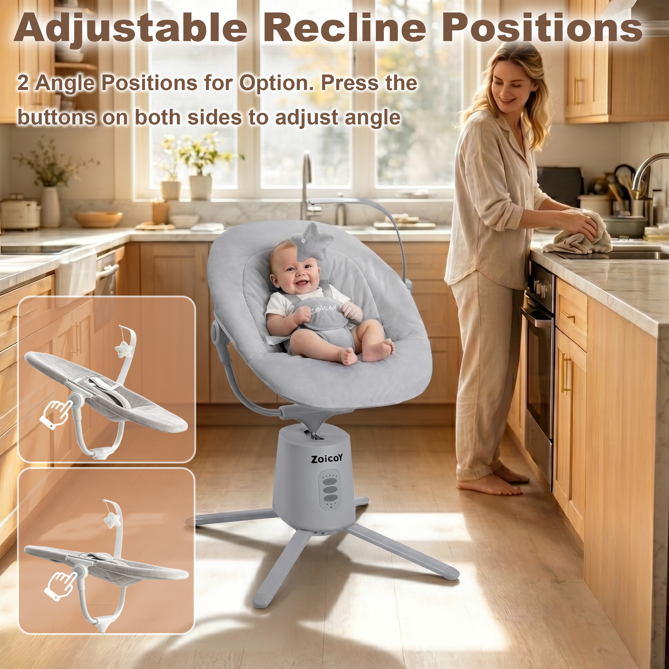 Zoicay Baby Swing with App Control, Gray photo 3