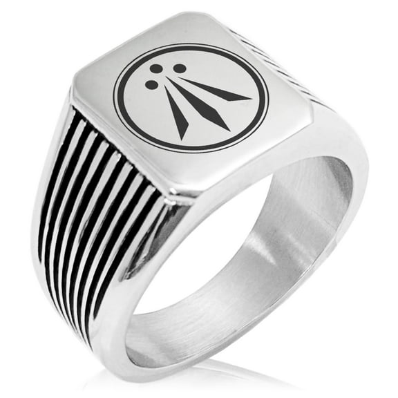 Stainless Steel Celtic Awen Arwen Three Rays Needle Stripe Pattern Biker Style Polished Ring