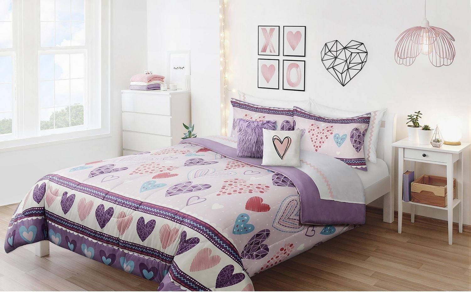 Safdie & Co. Microfiber Comforter Set 3PC - Pretty Hearts Double Queen