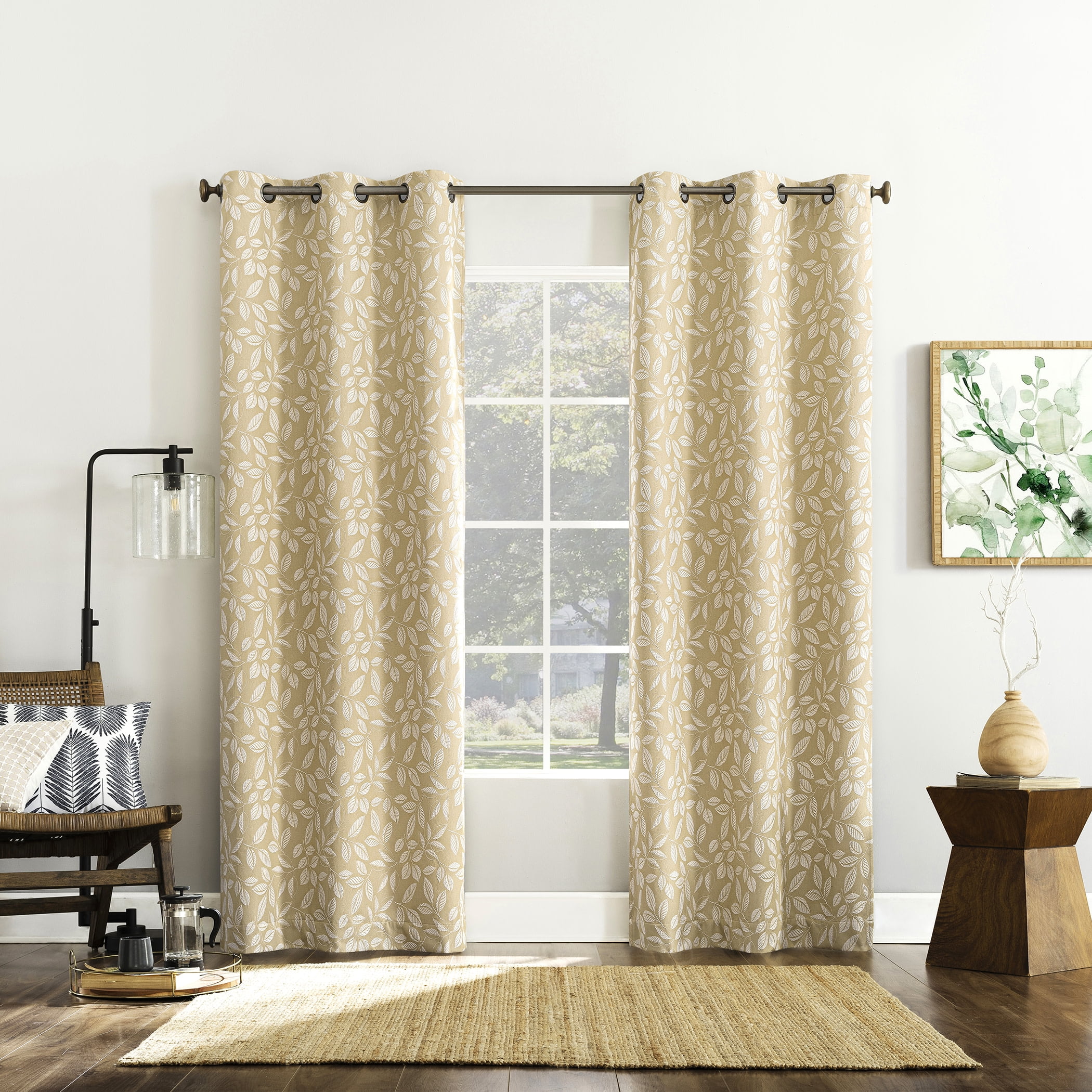 Sun Zero Satti Embroidered Leaf 100% Blackout Grommet Curtain Panel, 40"x96", Gold