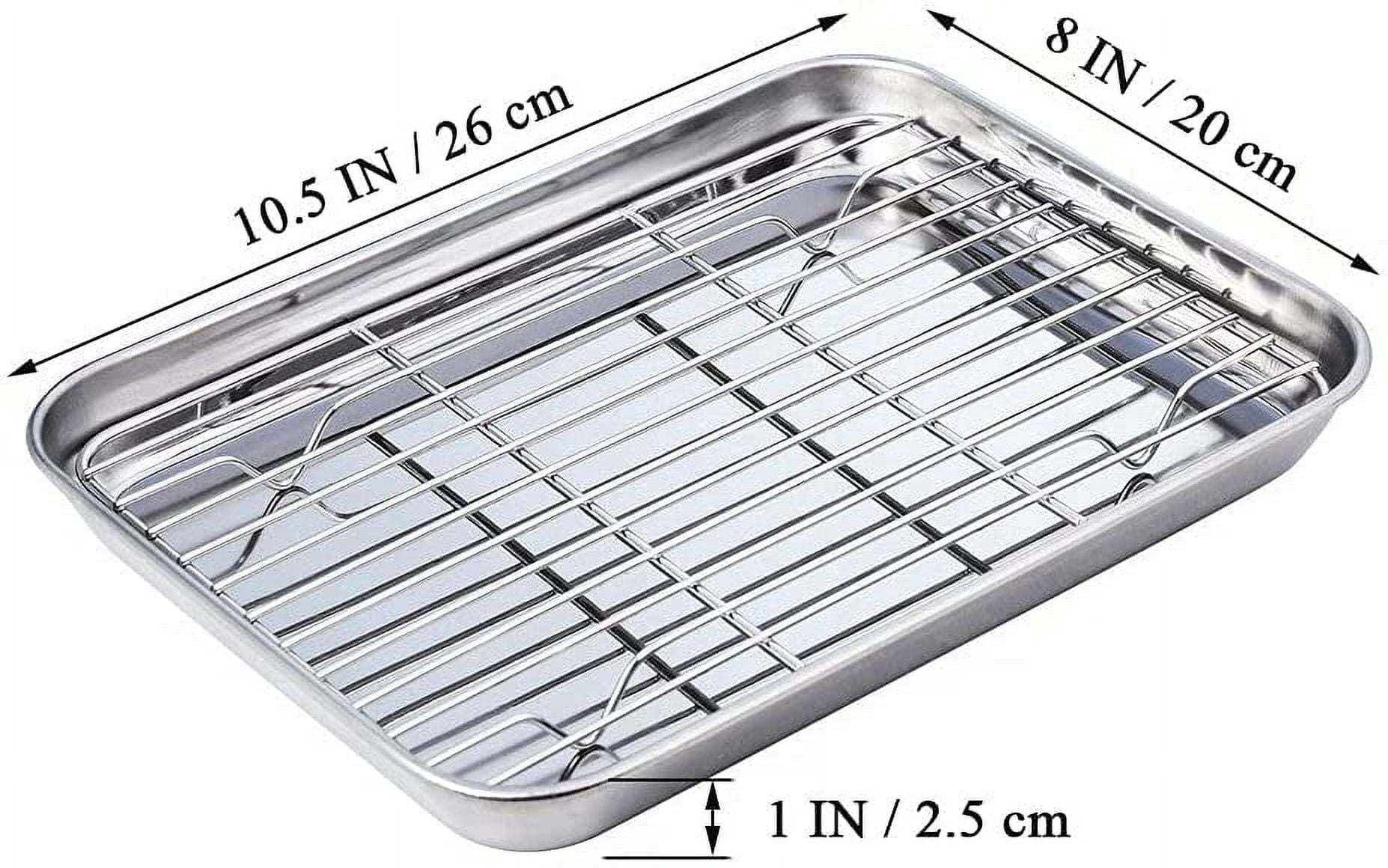 Casewin Stainless Steel Baking Sheet with Rack Set Tray Cookie Sheet & Oven Pan 10.23*7.87*0.98 inch, Non Toxic & Healthy, Rust Free & Less Stick, Thick & Sturdy, Easy Clean & Dishwasher Safe