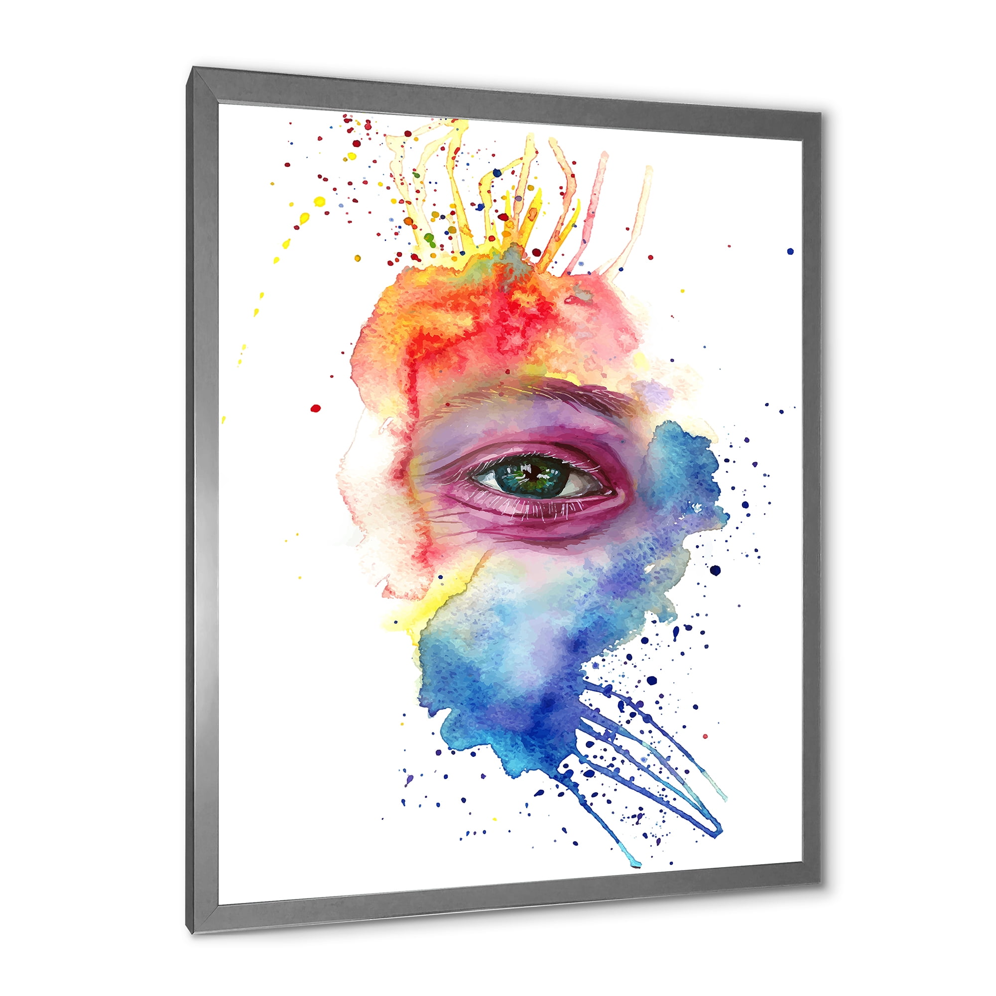 Designart 'Detail of Eye In Rainbow-Colored Face Portrait' Bohemian & Eclectic Framed Art Print