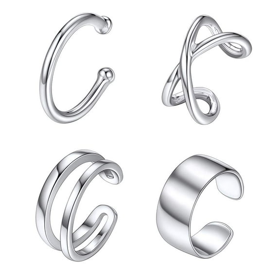 ChicSilver 4 PCS Ear Cuffs Non Piercing S925 Sterling Silver Earrings Sets Cartilage Earring Jewelry Various Style (Silver)