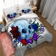 thumbnail image 1 of Housse de Couette Gothique Crâne / Housse de Couette Réversible Simple Face avec Taie d'Oreiller Assortie, Bleu, 1 of 5