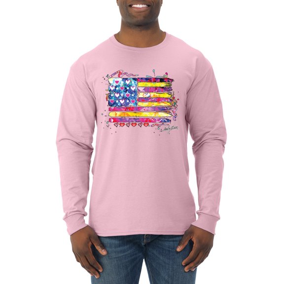 Wild Bobby, Colorful Neon Flag, Streetwear, Men Long Sleeve Shirt, Light Pink, X-Large