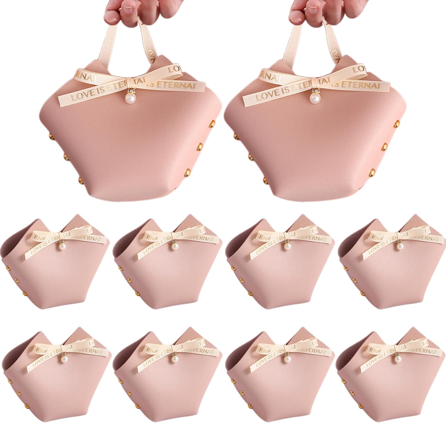 10 Pack Leather Bowknot Gift Boxes: Party Favor Bag Candy Gift Party Favor Boxes, Mini Gift Bags with Handles, Reusable Gift Bag for Baby Showers Wedding Christmas Party Valentines's Day (Orange)