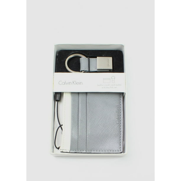 Calvin Klein - Calvin Klein NEW Gray White Men&#39;s Saffiano Leather Card Wallet & Key Fob ...
