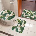 thumbnail image 5 of Spring Flower Bathroom Rugs Set Rustic Watercolor White Calla Lily Floral Green Leaf Linen Texture Non Slip Absorbent Bath Mats 3 Piece Set, U-Shaped Floor Mat, Toilet Seat Cover Large Size, 5 of 9