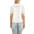 thumbnail image 3 of INSPIRE CHIC Summer Eyelet Top for Women Ruffle Mock Neck Puff Short Sleeve Cotton Casual Blouses Top XS White, 3 of 6