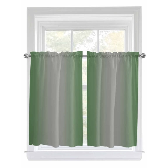 Tier Curtains 45 Inches Long, Green Grey Ombre Window Treatment Curtain Drapes, Modern Gradient Abstract Art Small Curtain Drapes for Bathroom Laundry Room, 27.5"x45", 2 Panels