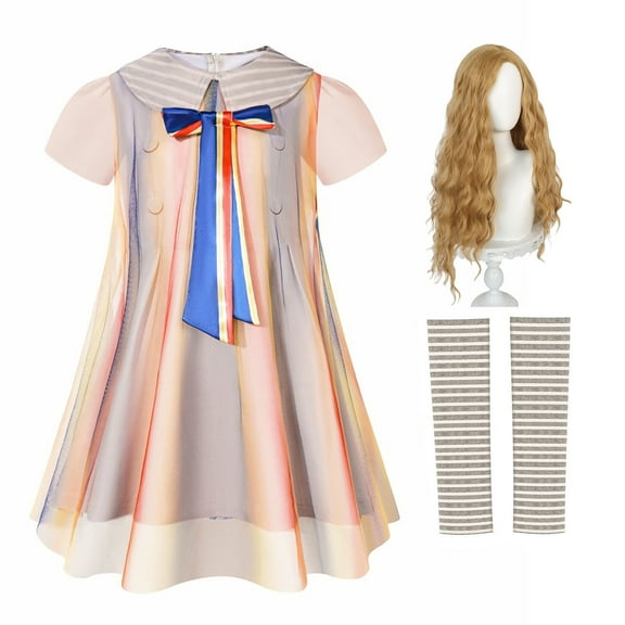 Girls Horror Doll Costume with Wig Gloves Halloween Outfits for Little Girls 3-9