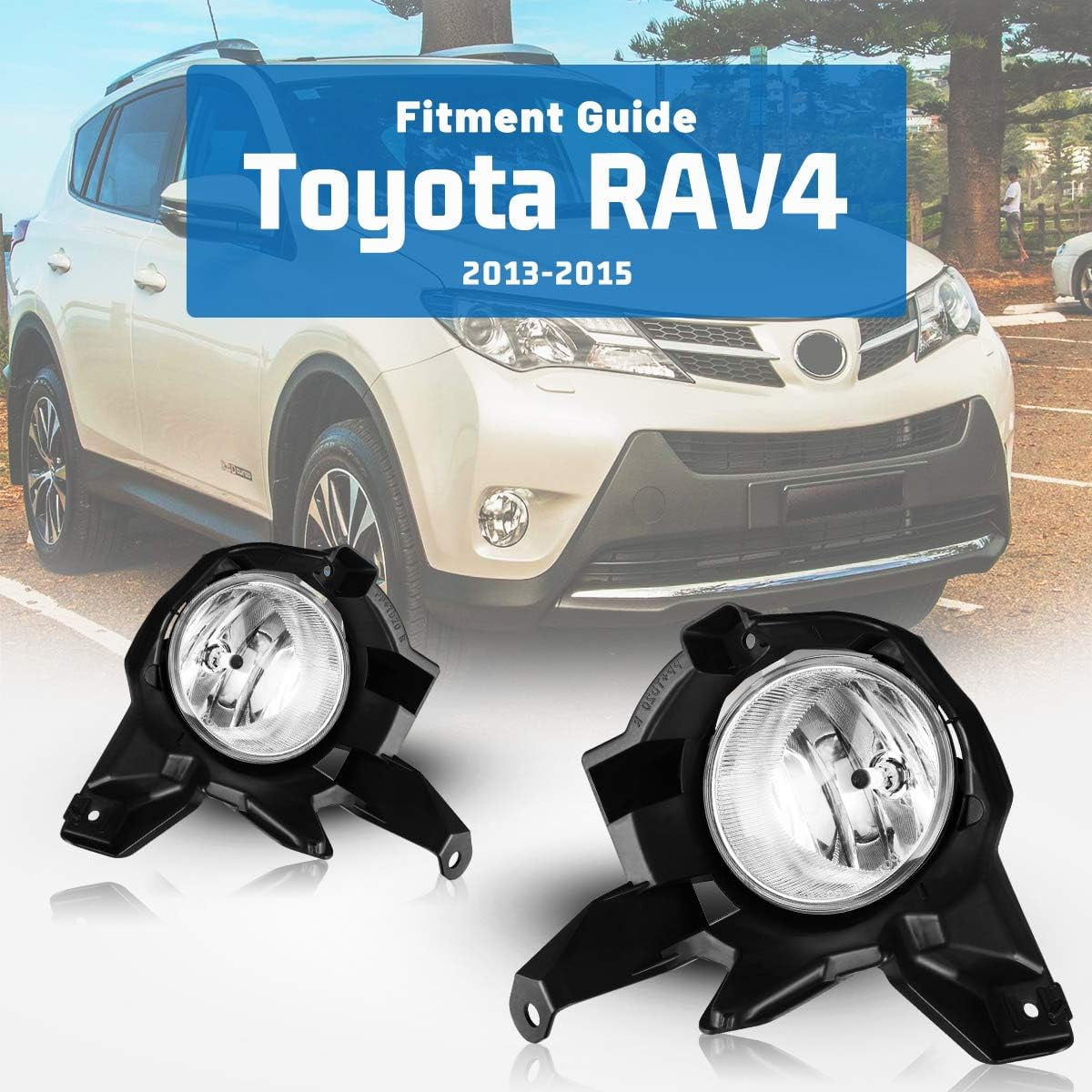 Fog Lights Assembly for Toyota RAV4 2013 2014 2015,OEM Replacement Fog Lamps Clear Lens with Bulbs-H16 12V 19W
