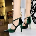 thumbnail image 2 of Zapatos de tacón fino y poco profundo para banquetes, sandalias con punta afilada de terciopelo y cinturón cruzado, zapatos de tacón clásico para boda para mujer, 2 of 5