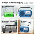 thumbnail image 3 of Portable AM FM Rechargeable Radio with Best Reception, Digital Time/Station Display,AC Power or Battery Power Radio with Bluetooth Speaker for Home/Kitchen/Outdoor Blue, 3 of 8