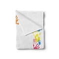 thumbnail image 2 of Party Soft Flannel Fleece Throw Blanket, Happy Childhood Themed Frame with Handprints in Rainbow Colors Grunge Display, Cozy Plush for Indoor and Outdoor Use, 60" x 80", Multicolor, by Ambesonne, 2 of 5