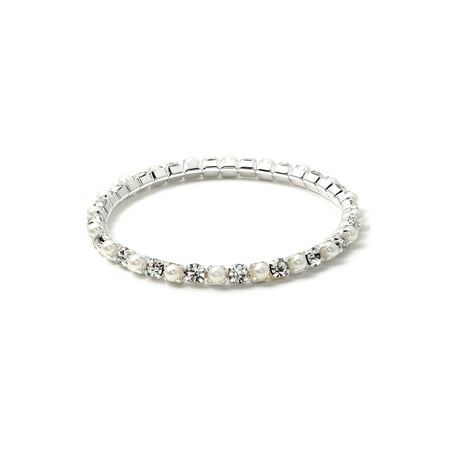 Silver White Pearl Stretch Bracelet