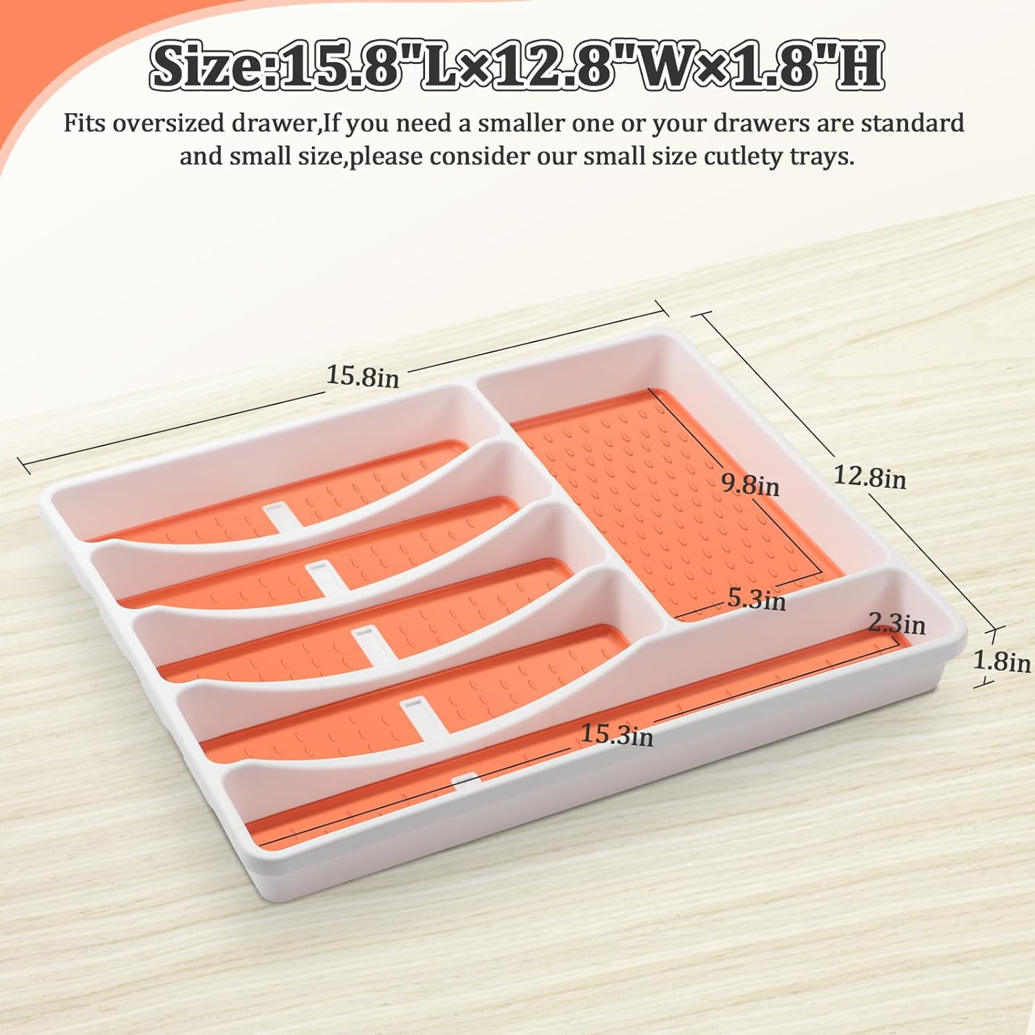 Silverware Organizer with Cutlery Icons，Silverware Tray for Kitchen Drawer，Plastic Flatware Tableware Silverware Drawer Organizer Utensil Organizer with Non-slip TPR Linings，6-Compartment