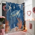 thumbnail image 3 of Sea Corals Turtle Shower Curtains for Bathroom, Summer Beach Sea Stars Dark Blue Washable Fabric Shower Curtain with Hooks Waterproof Bathroom Decor Sets, 66 x 72 Inches, 3 of 9