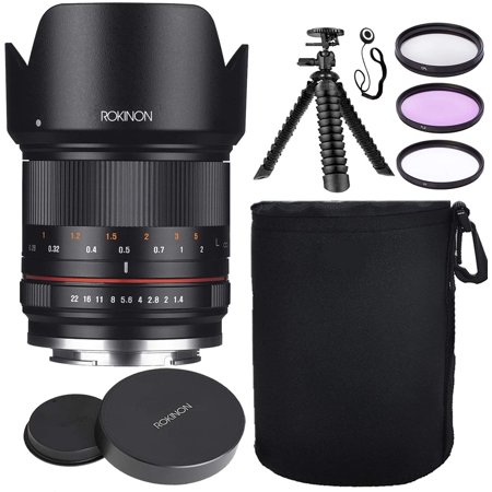 Rokinon 21mm F1.4 High Speed Mirrorless Wide Angle Lens for Sony E-Mount (Black) w/Lens Hood + Protective Lens Case  Spider Flex Tripod & Other Accessory Bundle