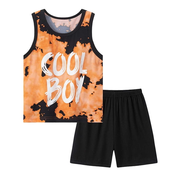 KPOPLK Active Boys Short Sets Summer Dryfit Sleeveless Athletic Shirt and Gym Shorts 2 Piece Sets Size 9-10 Years,Orange