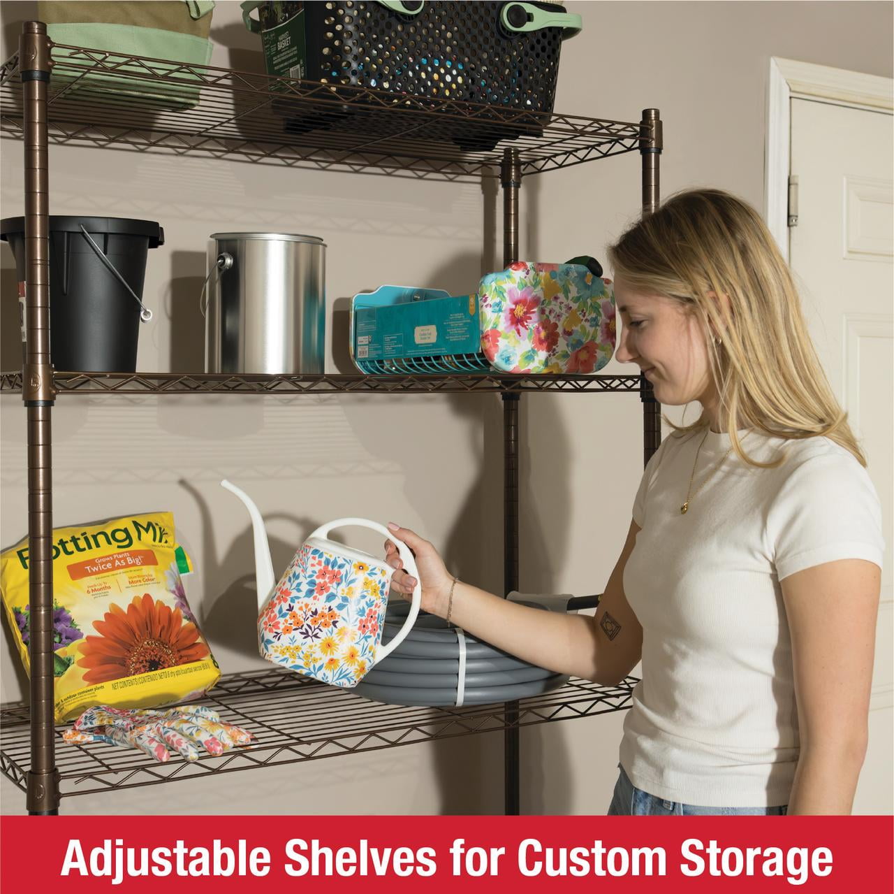 Rubbermaid 5-Tier Heavy Duty Rubbed Bronze Wire Shelving Unit, 1250lb Capacity