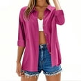 thumbnail image 5 of Women's Plus Size Cotton Linen Button Down Shirt, Collared Loose Fit Blouse, Classic Casual Tunic Top for Work, Daily Wear, Office and Relaxed Outfits Hot Pink M, 5 of 9