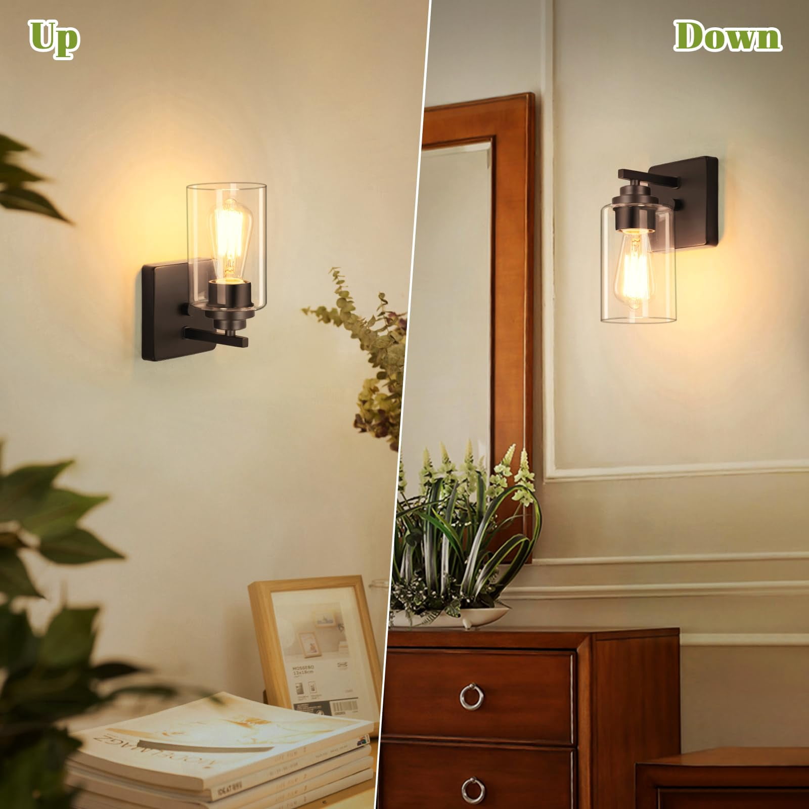 Set Of 2 Wall Sconces For Bathroom  Modern Vanity Light Fixtures Oil Rubbed Bronze Mount Lighting Lanterns Farmhouse Lights With Clear Glass Shade Bedroom Living Room Mirror Hallway