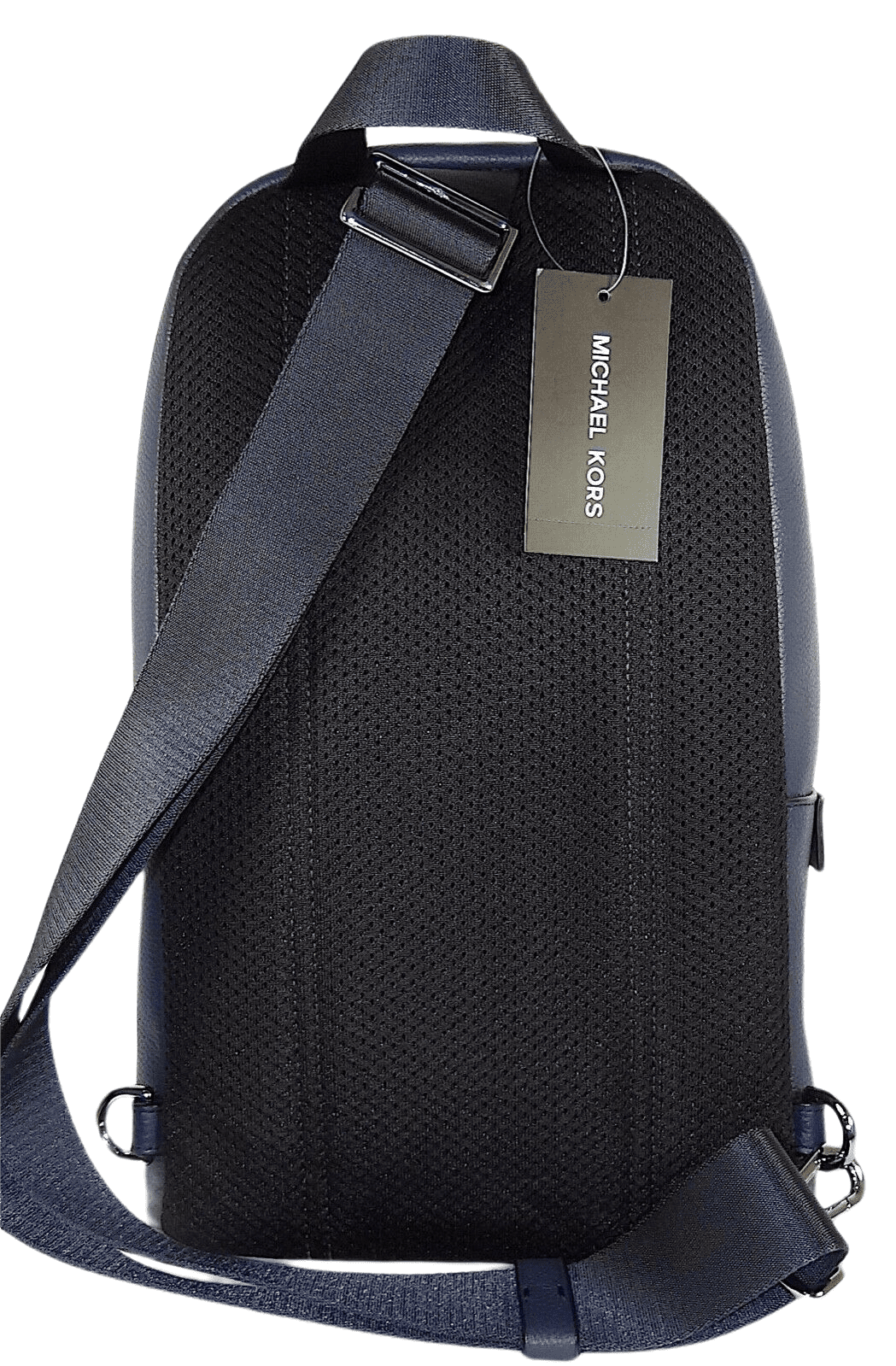 Michael Kors Mens Cooper Medium Pebbled Leather Navy Commuter Slingpack Book Bag
