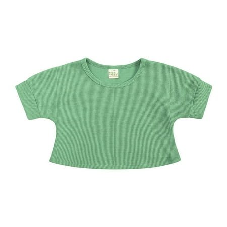 

nsendm Toddler Infant Baby Boys Girls Short Sleeve Walf Checks Knitted T Shirt Tops Shorts 2PCS Set Summer Boy Set 4 Pieces Childrenscostume Green 12-18 Months