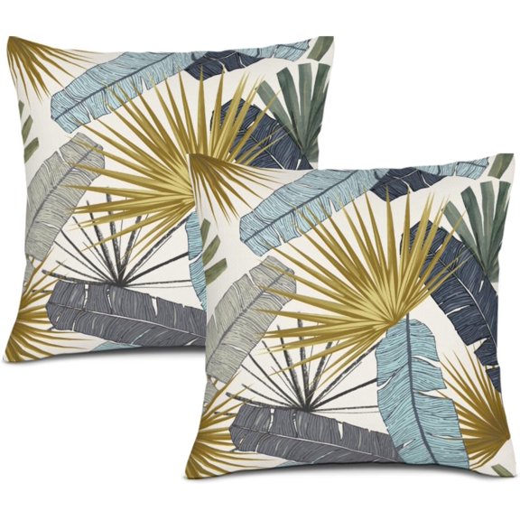 Tropical Leaf Accent Throw Pillow Covers 18X18 Inch Set of 2 Banana Palm Leaves Decorative Pillow Cases Summer Botanical Plant Pillow Cover Farmhouse Home Decor For Room Bed Couch Patio Porch Outdoor