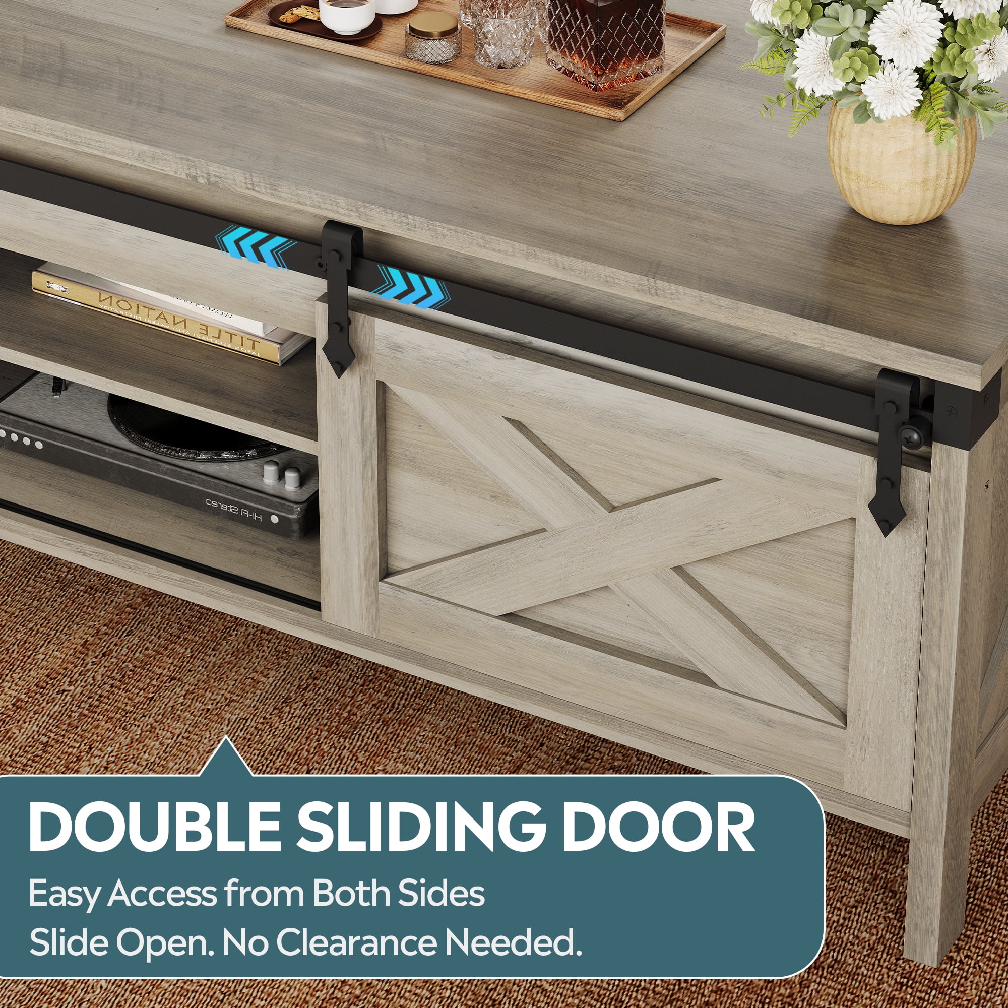 GALAXHERO 39.4" Farmhouse Large Coffee Table Lift Top Coffee Table with Hidden Storage Compartment Sliding Barn Doors Modern Wood Center Table for Living Room Grey