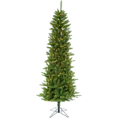Christmas Time 7.5-Ft Prelit Winter Wonderland Slim Green Christmas Tree with EZ Connect Clear Smart Lights and Metal