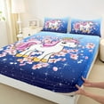 thumbnail image 3 of Manfei Dreamy Unicorn Child Twin Sheet Sets, Pink Cherry Blossoms Flower Twin Fitted Sheet, Blue Glitter Stars Print Flat Sheet, Microfiber Bedroom Decor, 3 Pieces, 3 of 7