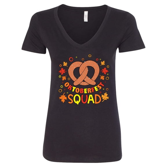 Inktastic Oktoberfest Squad Fall Leaves Pretzel Women's V-Neck T-Shirt