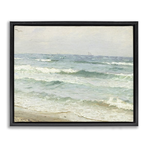 Stupell Industries Traditional Vintage Waves on The Shore Black Floating Frame Canvas Art, 21 x 17, by Leah Straatsma