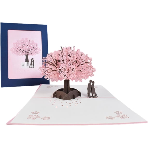 tarjetas emergentes para el día de San Valentín, 3D Love Pink Cherry Blossom Tree Pareja Aniversario de Boda Gracias Cumpleaños para Esposa, Marido, Ella, Él, Pareja, Tarjeta de felicitación