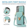 thumbnail image 4 of Back Wallet Case for Samsung Galaxy S23, Fashionable Metal Anti-Theft Buckle Card Slot Pocket Luxury PU Leather Cover with Shoulder Strap Lanyard Crossbody Kickstand Shockproof Case,Green, 4 of 7