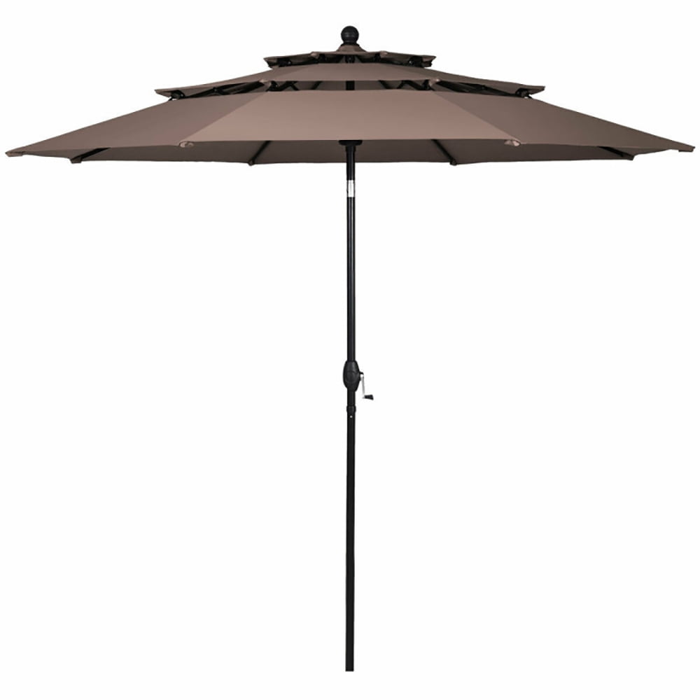 Aimee Lii 10ft 3 Tier Patio Umbrella Aluminum Sunshade Shelter Double Vented without Base, Sunbrella Patio Umbrellas, Tan Aimee Lii 10ft 3 Tier Patio Umbrella Aluminum Sunshade Shelter Double Vented without Base, Sunbrella Patio Umbrellas, Tan
