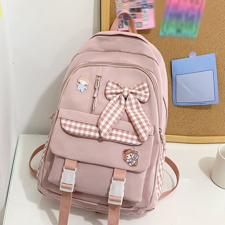 GGOOB Cute Kawaii Backpack For School – Aesthetic Green Large Daypack With Accessory