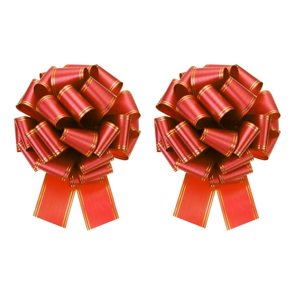 2pcs 12 Inch Giant Large Pull Bow Big Metallic Car Bows Ribbon with Gold Edge for Gift Christmas, Red