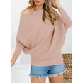 thumbnail image 5 of Women'S Autumn Sweater Casual Long Bat Sleeve Loose Off-the-Shoulder Knit Pullover Sweater Top Pink XXL, 5 of 9