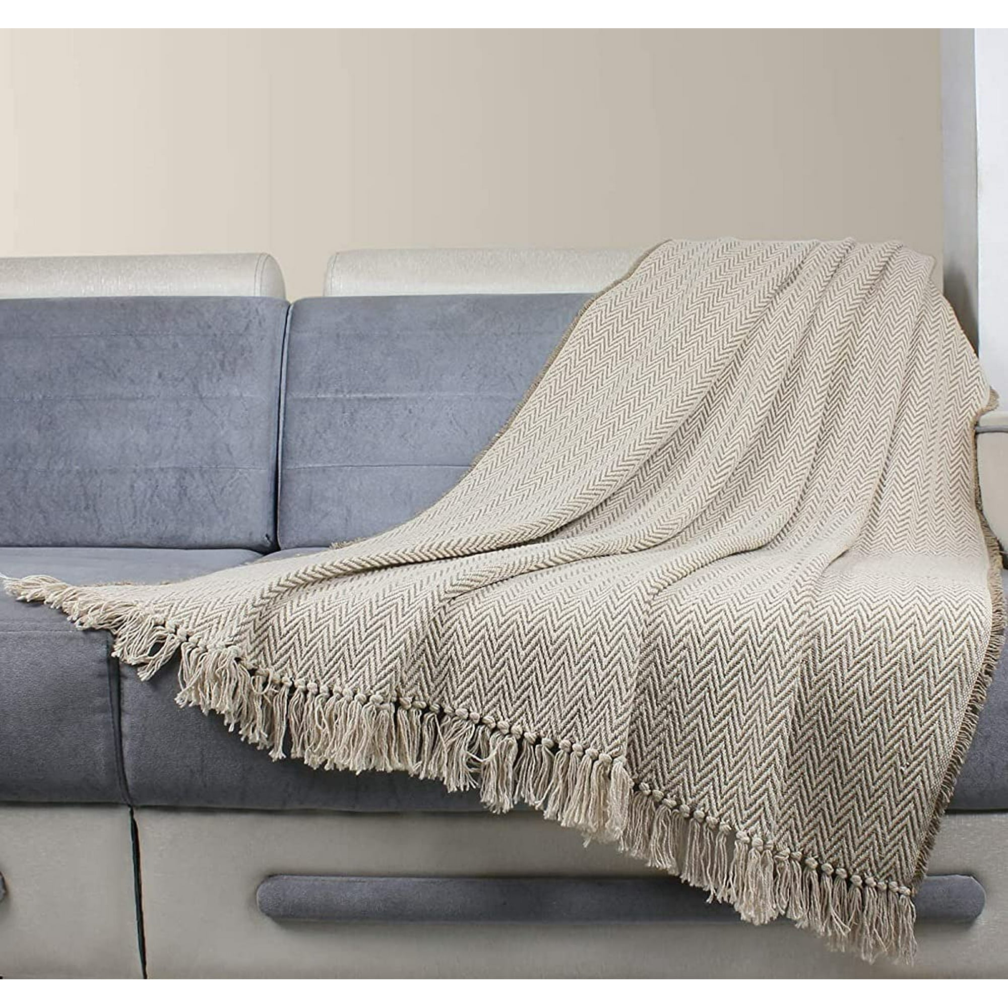 Toupe Brown Throw Blankets for Sofa Couch Chair Decor Cotton Outdoor Blanket with Tassel Chevron Herringbone Soft Light Weight Fringe Blankets 60 x 50 Walmart